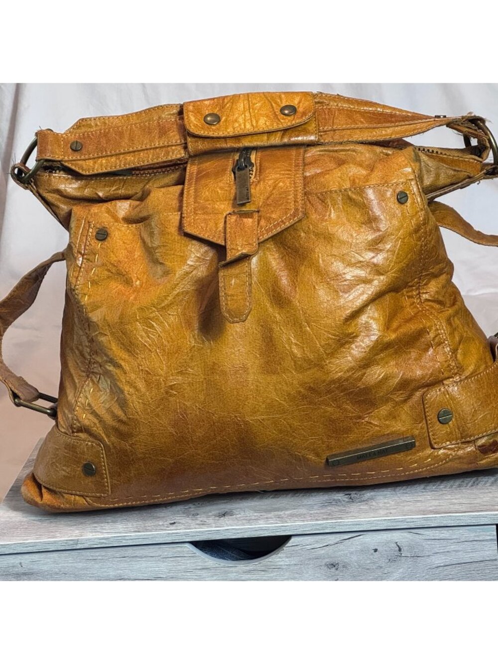 Matt & Nat Cognac Vegan Leather Slouch Hobo Shoulder Bag Multi Pocket Large Tote